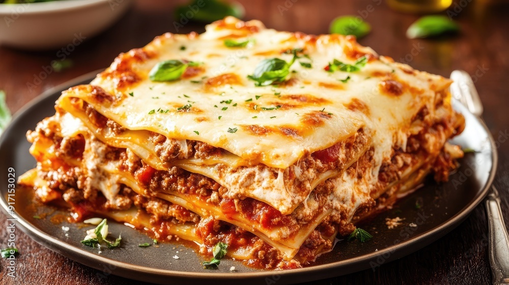 Delicious homemade lasagna with layers of cheese and meat sauce Delicious homemade lasagna with layers of cheese and meat sauce