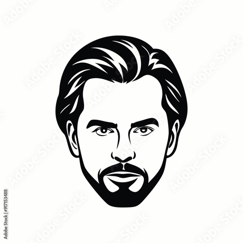 Portrait of a bearded man, a funny black and white comic character illustration