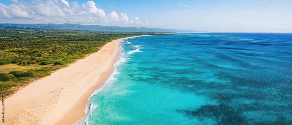 Aerial View of a Pristine Tropical Beach and Turquoise Ocean Aerial View of a Pristine Tropical Beach and Turquoise Ocean