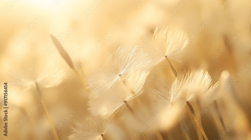 Obraz premium Close-up of dandelion seeds in golden