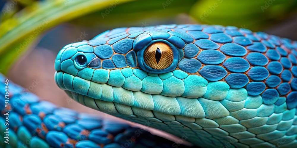 Blue viper snake closeup face Blue viper snake closeup face