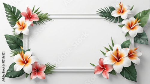 Surrounded by a beautifully ornate frame, a white background bursts with colorful leaves, creating a vibrant centerpiece that adds a touch of nature’s elegance to any space.