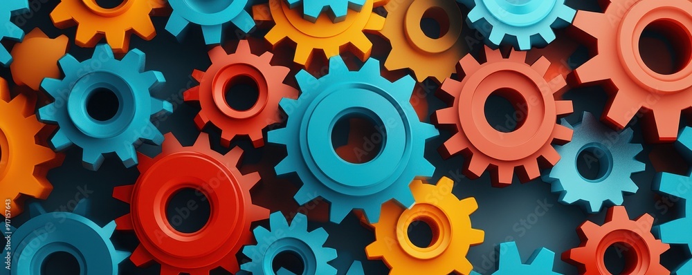 Clean illustration of interlocking gears in different colors Clean illustration of interlocking gears in different colors