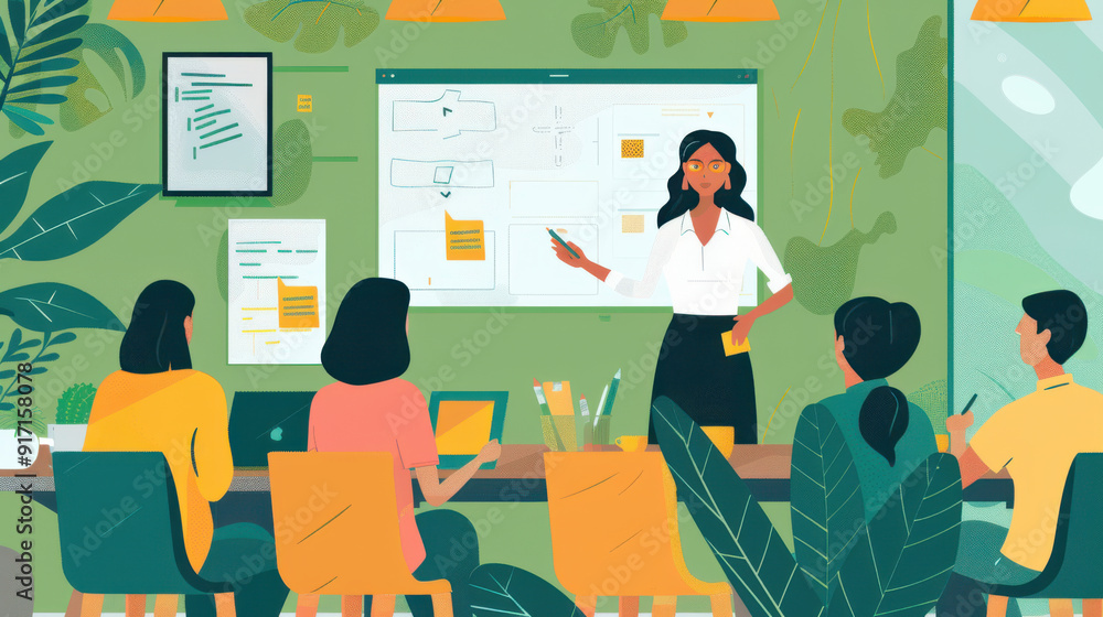 Female entrepreneur inspiring her team in a dynamic environment Female entrepreneur inspiring her team in a dynamic environment