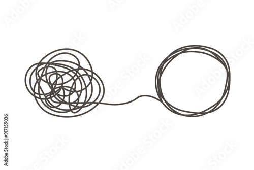 Concept of psychotherapy process. The mess of emotion is transformed in the order of emotion. One line vector illustration
