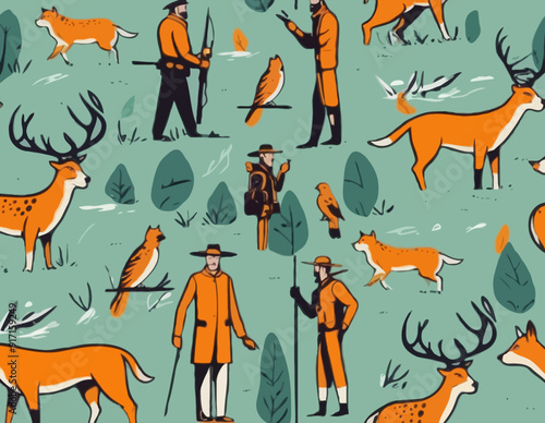 Hunters lokking for prey. Vector caricature. Hunters losers. Comic hunters