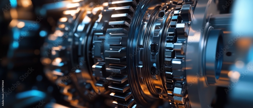 Close-up of Interlocking Metal Gears in a Machine Close-up of Interlocking Metal Gears in a Machine