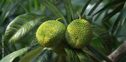 Lush Breadfruit Harvest. Nature's Bounty concept photo