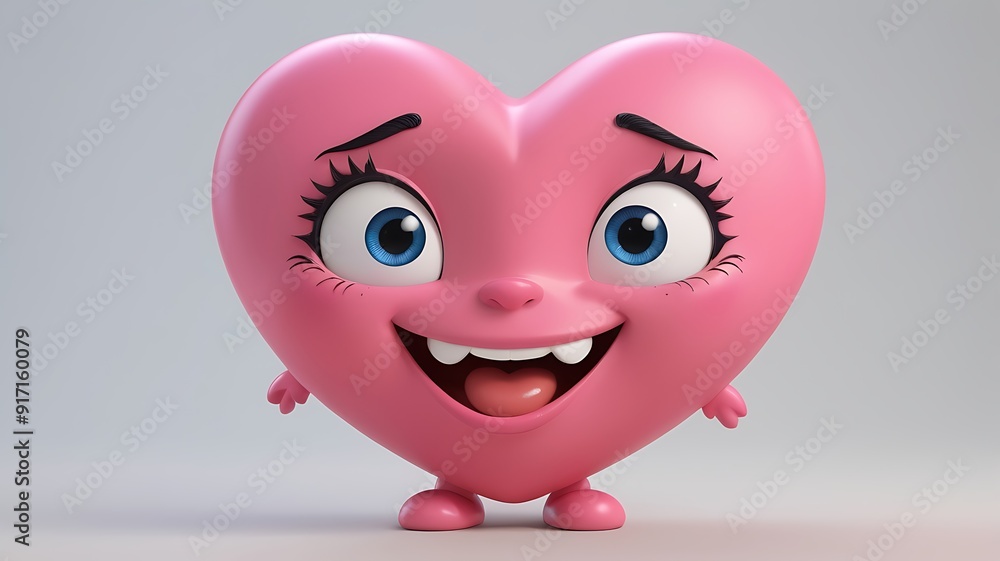 Fototapeta premium 3D pink cute color heart cartoon character isolated in white background.