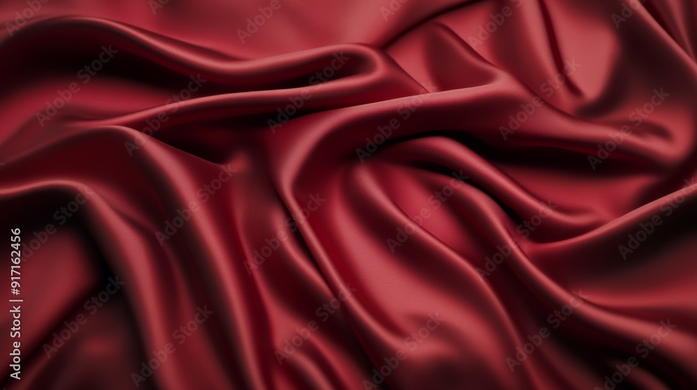 Red silk fabric with smooth folds, close Red silk fabric with smooth folds, close