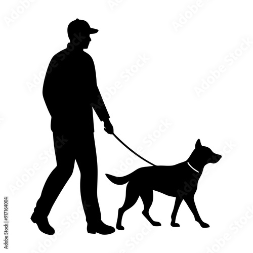 Man walking with dog vector silhouette