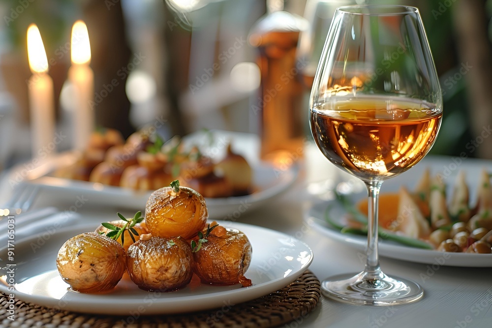 a plate of food and a glass of wine. a plate of food and a glass of wine.