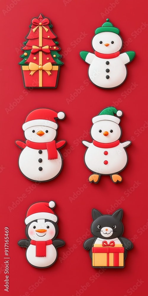 Set of Christmas illustration stickers decorations and decor isolated on background Set of Christmas illustration stickers decorations and decor isolated on background