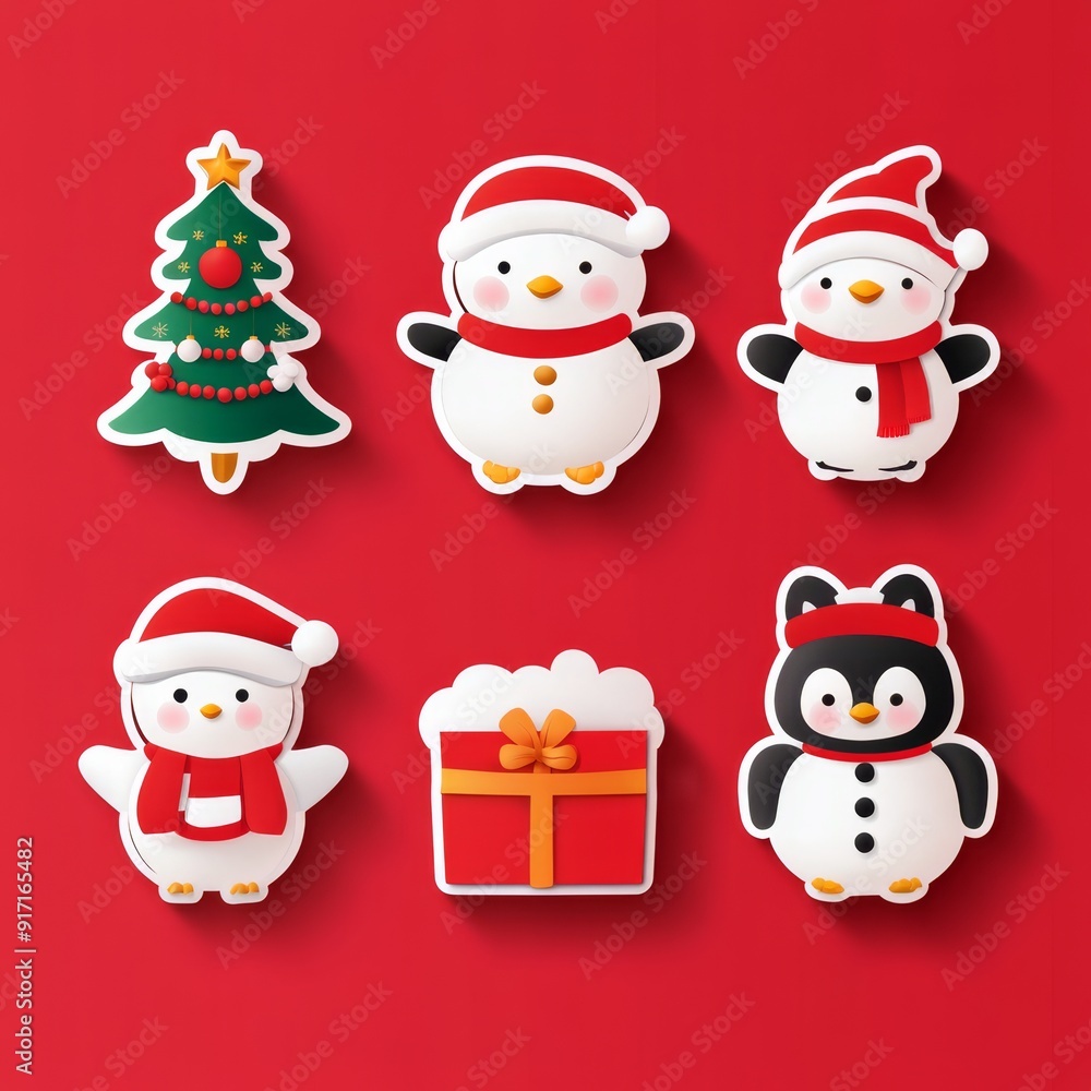 Set of Christmas illustration stickers decorations and decor isolated on background Set of Christmas illustration stickers decorations and decor isolated on background