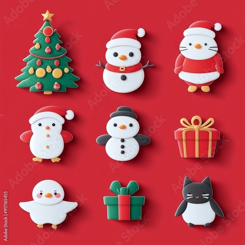 Set of Christmas illustration stickers decorations and decor isolated on background