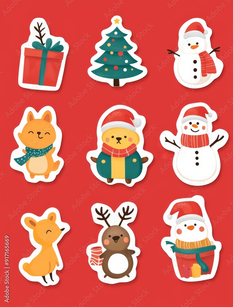Set of Christmas illustration stickers decorations and decor isolated on background Set of Christmas illustration stickers decorations and decor isolated on background