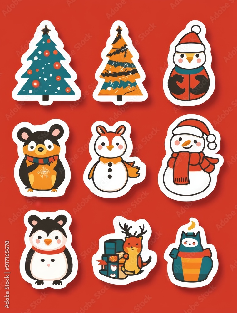 Set of Christmas illustration stickers decorations and decor isolated on background Set of Christmas illustration stickers decorations and decor isolated on background