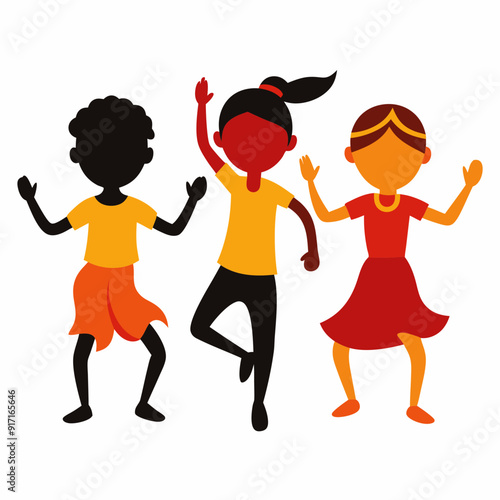 Compatible children dancing vector silhouettes on white background