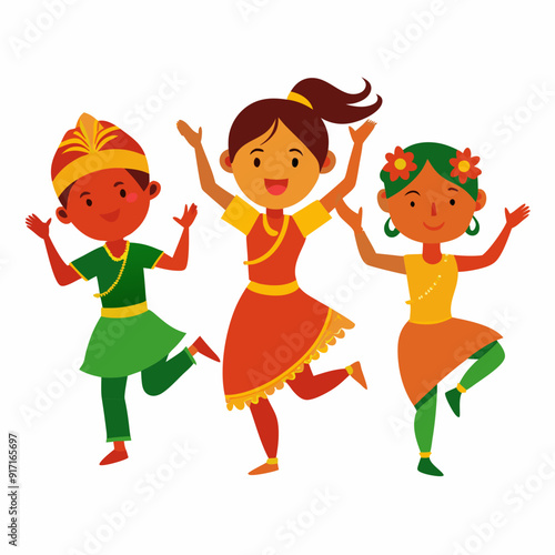 Compatible children dancing vector silhouettes on white background