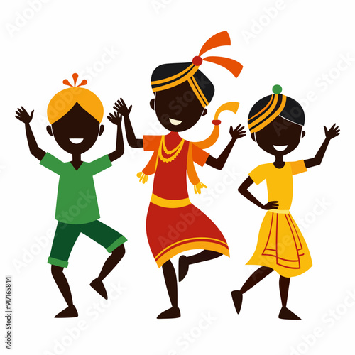 Compatible children dancing vector silhouettes on white background