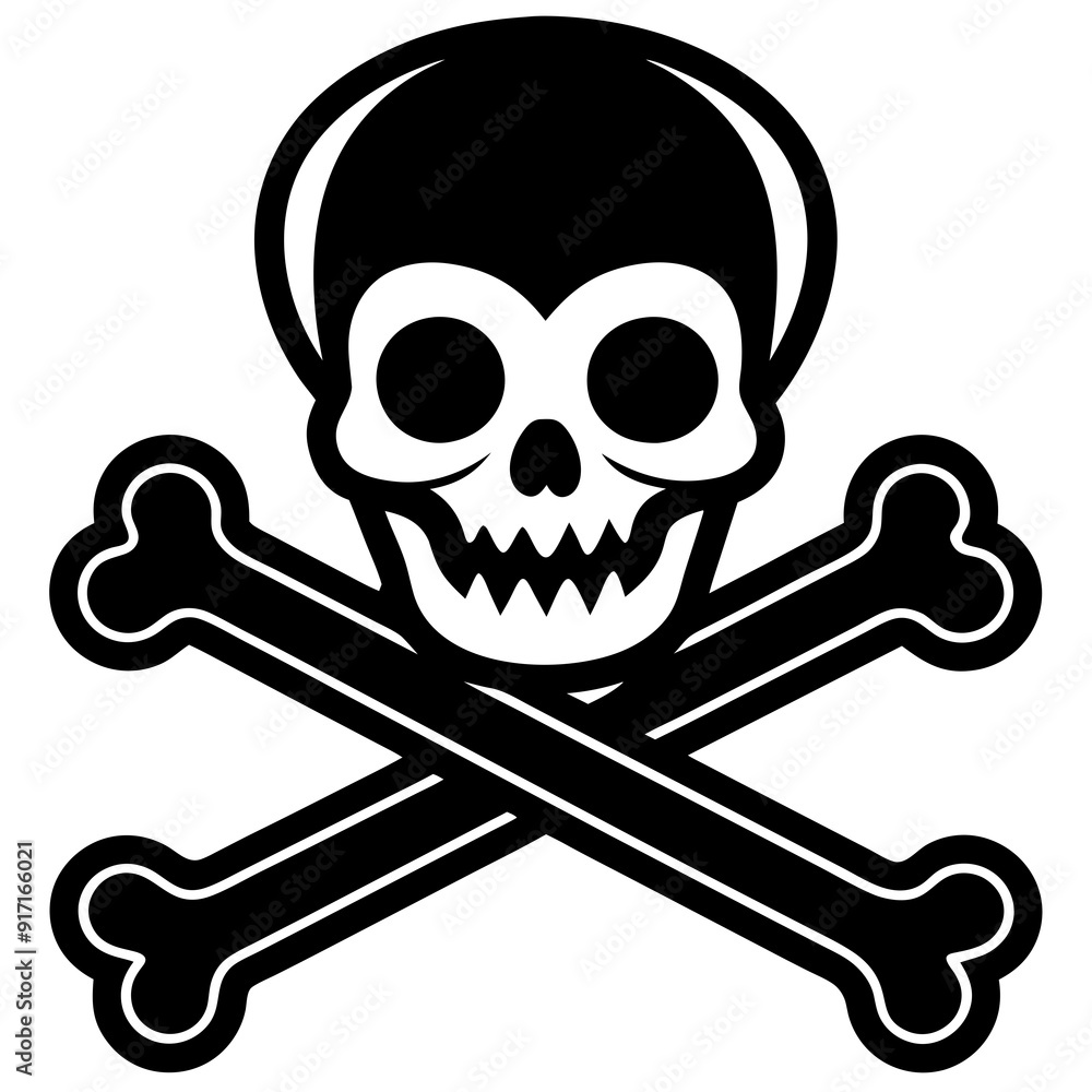 Crossbones and skull death flat vector silhouette white background Crossbones and skull death flat vector silhouette white background