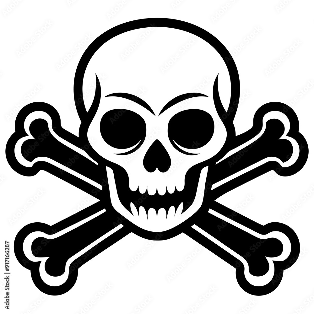 Crossbones and skull death flat vector silhouette white background Crossbones and skull death flat vector silhouette white background