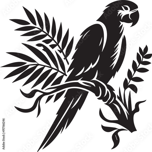 Beautiful parrot bird Silhouette isolated on white background Minimalist parrot vector shape
