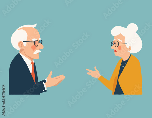 Elder couple. Old lady scolds grandfather. Family dispute
