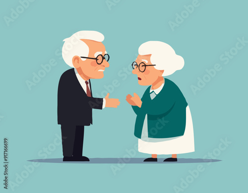 Elder couple. Old lady scolds grandfather. Family dispute
