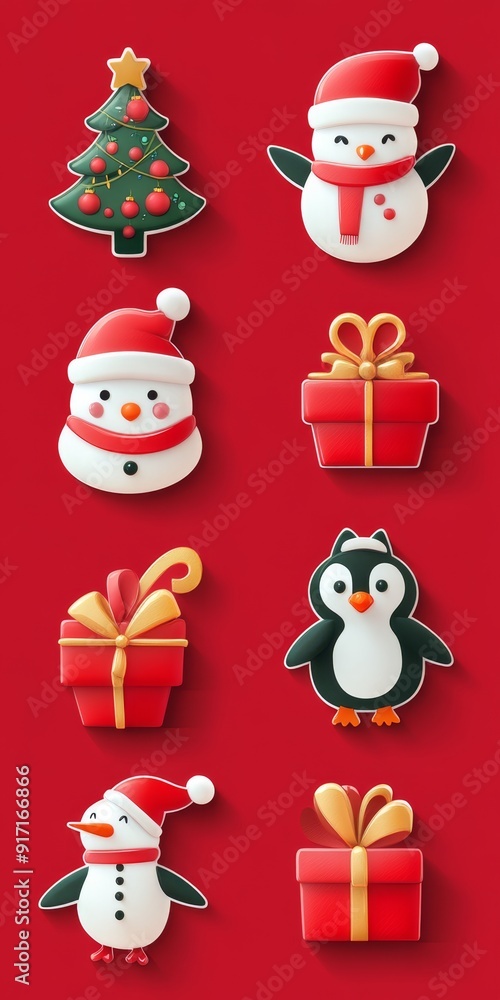 Set of Christmas illustration stickers decorations and decor isolated on background Set of Christmas illustration stickers decorations and decor isolated on background