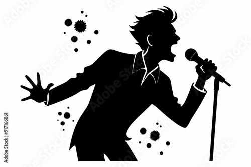 Man Singing with a Microphone in Hands Vector Silhouette on white background