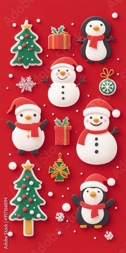 Set of Christmas illustration stickers decorations and decor isolated on background