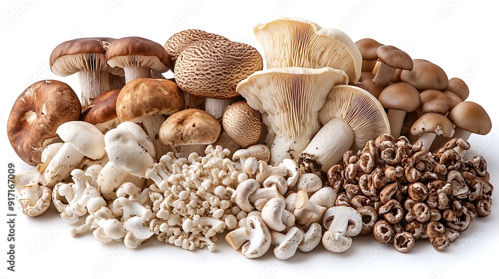 Raw, brown mushrooms isolated on white background, healthy vegan protein food ingredient Raw, brown mushrooms isolated on white background, healthy vegan protein food ingredient