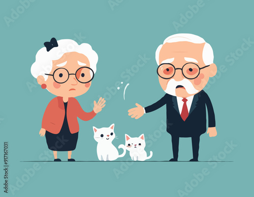 Elder couple. Old lady scolds grandfather. Family dispute
