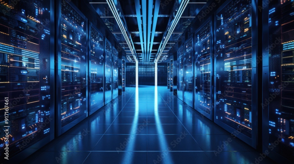 Server Room Interior with Blue Lights Server Room Interior with Blue Lights
