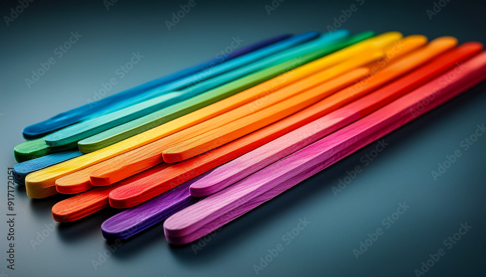 Pile of colorful popsicle sticks gathered diagonally, isolated on blue background. Pile of colorful popsicle sticks gathered diagonally, isolated on blue background.