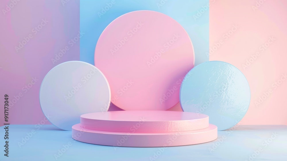 3D Display Stand, Abstract Background, Pastel Color, Light, 3D Display Stand, Studio Background, Cream Color, Wall, Pink, White Color, Shadow, Empty Floor, Luxury Circle, Blue Color