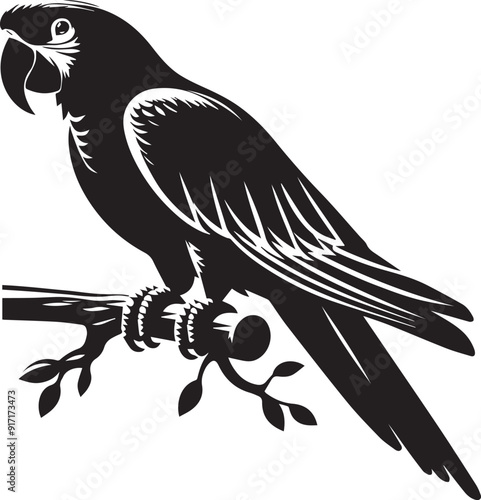 Beautiful parrot bird Silhouette isolated on white background Minimalist parrot vector shape