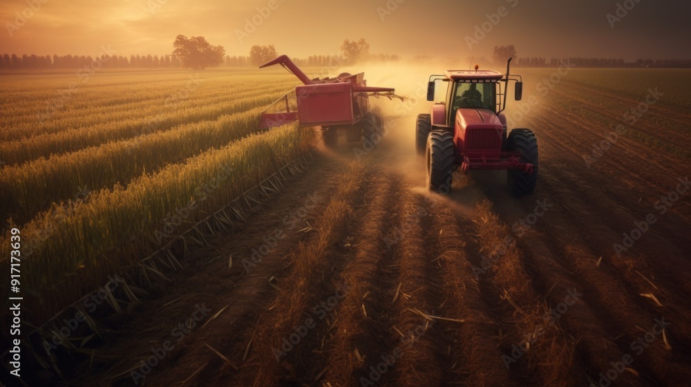 Fototapeta premium Harvesting in the Golden Hour