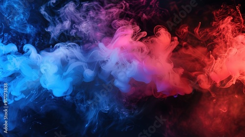 smoke in red and blue light on black background