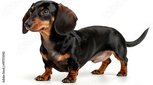 Adorable Dachshund Standing in Perfect Side Profile on White Background photo