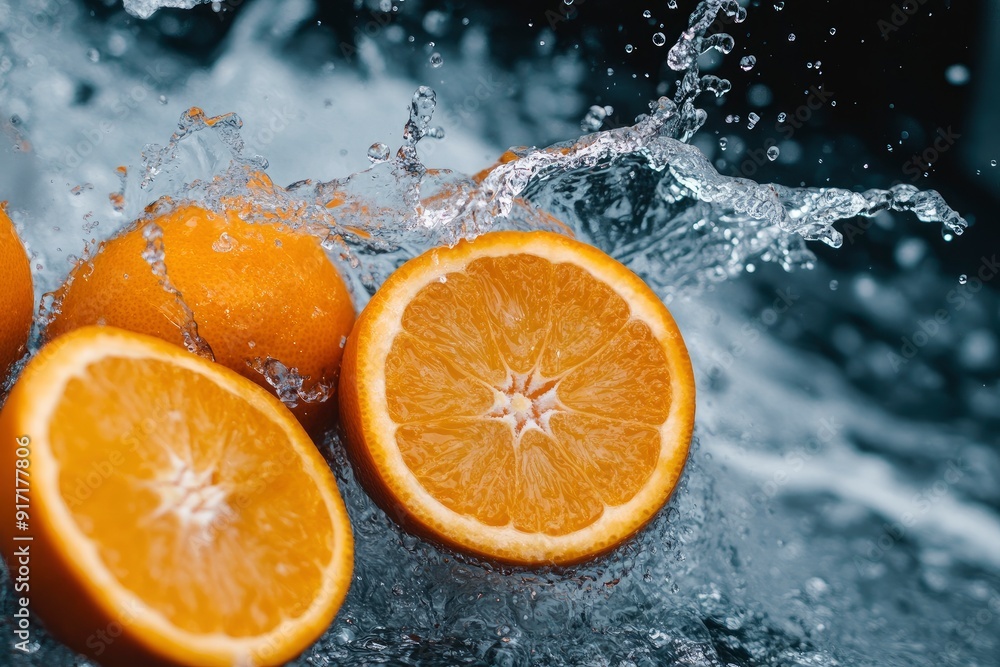 fresh oranges splashing in water, ai fresh oranges splashing in water, ai