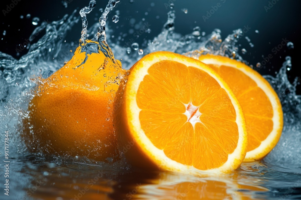 fresh oranges splashing in water, ai fresh oranges splashing in water, ai