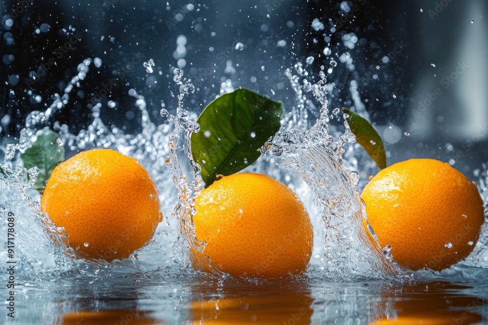 fresh oranges splashing in water, ai fresh oranges splashing in water, ai