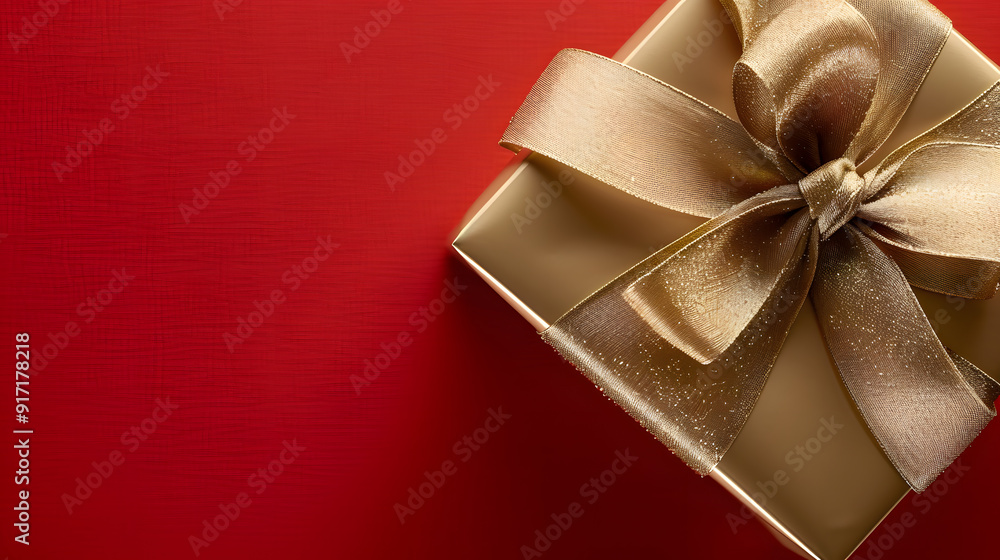 illustration, a wrapped gift, close up, red background, space for text, Christmas concept illustration, a wrapped gift, close up, red background, space for text, Christmas concept