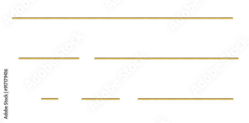 Horizontal gold metal mounting rods - on isolated transparent background.
