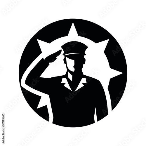 Soldier saluting silhouette in black color. Vector template design, Salute - Military Soldier or Boy Scout Background