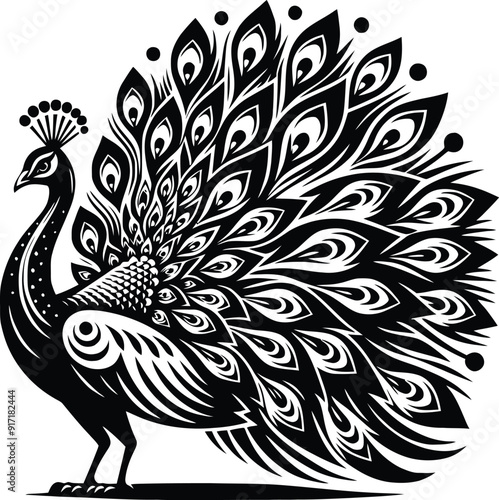 peacock silhouette floral design template 