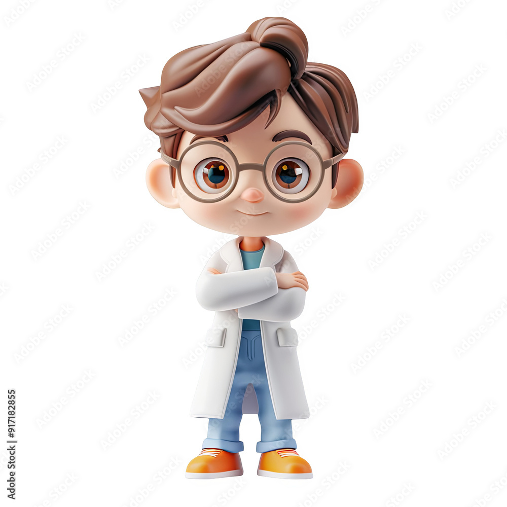 Cute Cartoon Boy Wearing Glasses and a Lab Coat with Arms Crossed PNG Illustration Cute Cartoon Boy Wearing Glasses and a Lab Coat with Arms Crossed PNG Illustration