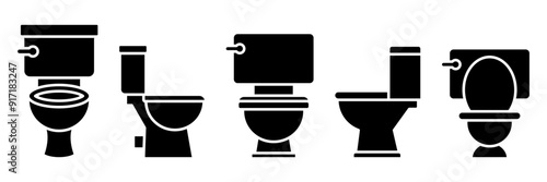 Toilet bowl set line icons on white background.